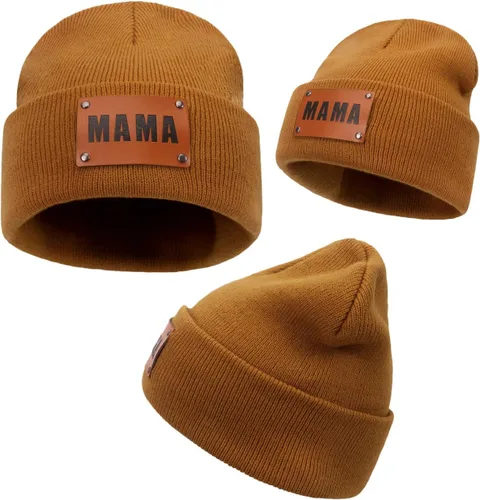 Vista 32 de Gorro para padres e hijos,Madre y bebé hija/hijo gorro de punto cálido de invierno,Gorro suave para niños