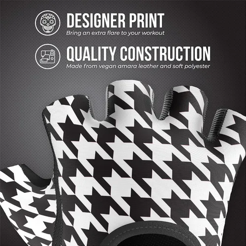 Vista 4 de Contraband Pink Label 5257 Design Series - Guantes de levantamiento y remo con estampado de pata de gallo (par) – Ligero vegano medio acolchado