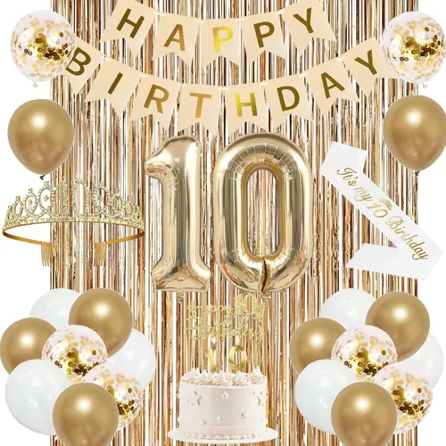 Vista 24 de Trgowaul Decoraciones de 9º cumpleaños para niñas, pancarta, banda y corona, decoración de pastel, globo de número 9, cortinas de flecos