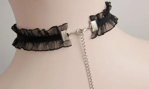 Vista 3 de DoubleNine Gargantilla de encaje negro retro gótico rosa colgante punk vintage Lolita 90s collar hecho a mano victoriana accesorios de boda