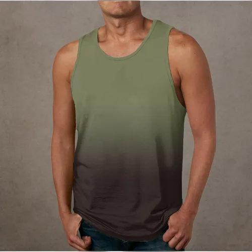 Vista 4 de Muscularfit Camisetas de playa para hombres 2023 regulares, grandes y altas, color degradado, sin mangas, camisetas sin mangas, camiseta casual