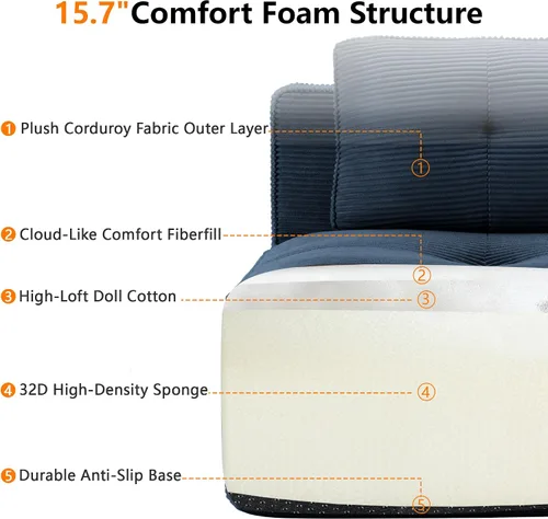 Vista 7 de Sofás modulares sin hueso de 152.8 pulgadas para sala de estar, sofá modular con diván en forma de L, cómodo asiento profundo tapizado de tela