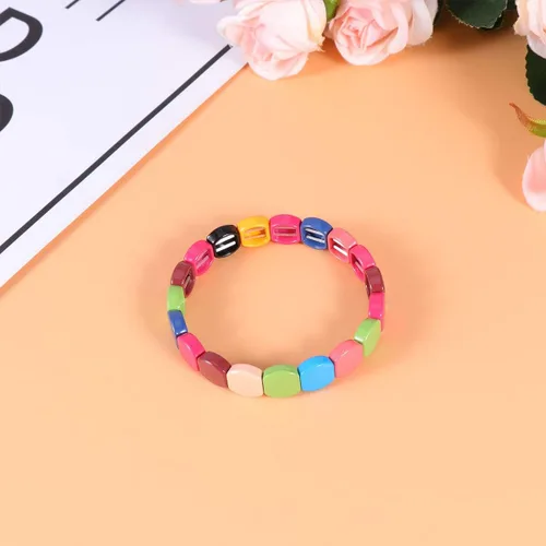 Vista 7 de Exceart Pulseras para mujer, pulseras de azulejos esmaltados, pulseras de cuentas de Tila de arco iris, pulseras elásticas apilables para hombres
