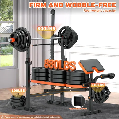 Vista 5 de Fostoy 880lbs Weight Bench Set with LAT Pulldow, Bench Press Rack with Leg Extension/Curl and Preacher Curl, 8 in 1 Olympic Weight Benches for Home