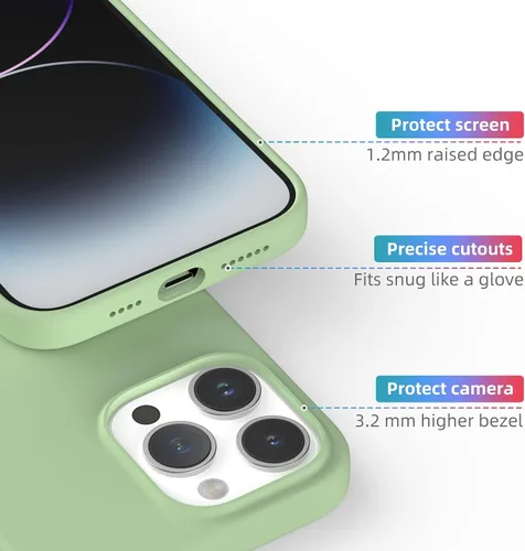 Vista 3 de Funda de silicona líquida compatible con iPhone 14 Pro Max, verde menta [Protección contra caídas] [Resistente a los arañazos, a prueba de golpes]