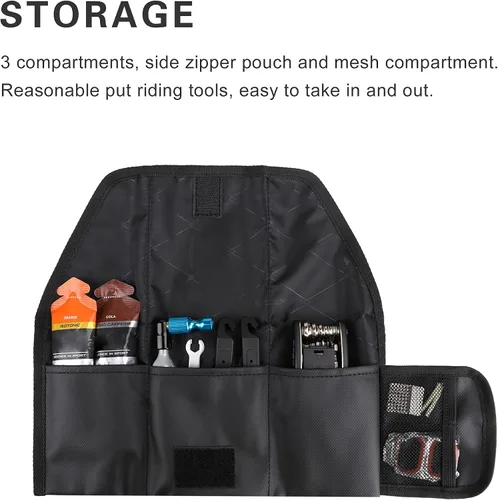 Vista 3 de Rhinowalk Bolsa de almacenamiento de herramientas de bicicleta con correas elásticas, bolsa plegable para herramientas de reparación de bicicletas