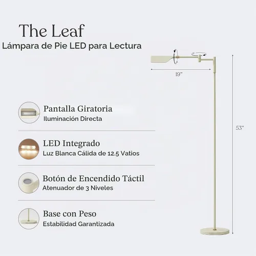 Vista 4 de Brightech Leaf Pharmacy Lámpara de lectura LED, lámpara de pie regulable con fácil rotación sobre silla o escritorio para salas de estar y oficinas