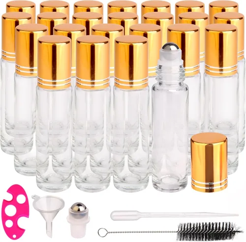 Vista 17 de inice 100 botellas de roll-on de 10 ml de vidrio ámbar para aceites esenciales con bolas de rodillo de acero inoxidable y tapa de aleación