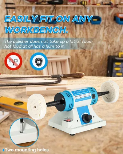 Vista 4 de Amortiguador de banco de velocidad variable con 3 tipos de ruedas de pulido Jewelry Polisher Benchtop Buffing Machine, 110V Electric, for Jewelry