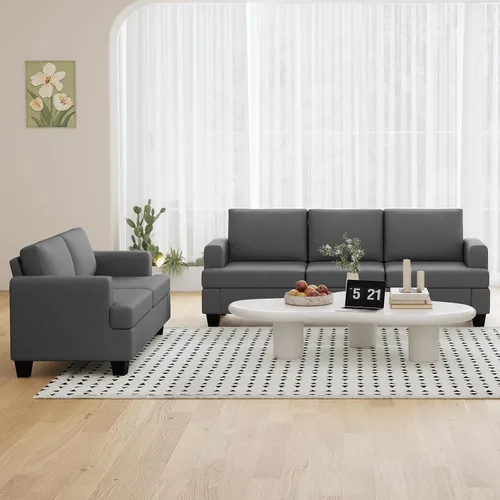 Vista 14 de Furnimart Sofás Seccionales para Sala de Estar, Modernos 2 Sofás de Dos Plazas y Sofá de 3 Plazas, Juego de Sofá de Asiento Profundo Color Crema