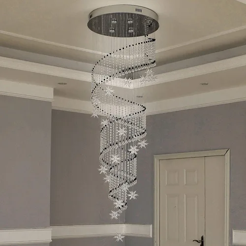 Vista 8 de Moderna lámpara colgante de cristal K9 con forma de gota de lluvia en espiral de cristal, lámpara colgante para sala de estar, hotel, escaleras