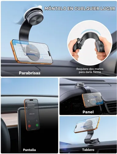 Vista 2 de eSamcore Magsafe - Soporte magnético para teléfono con brazo de aleación flexible para salpicadero de automóvil y parabrisas con ventosa para iPhone