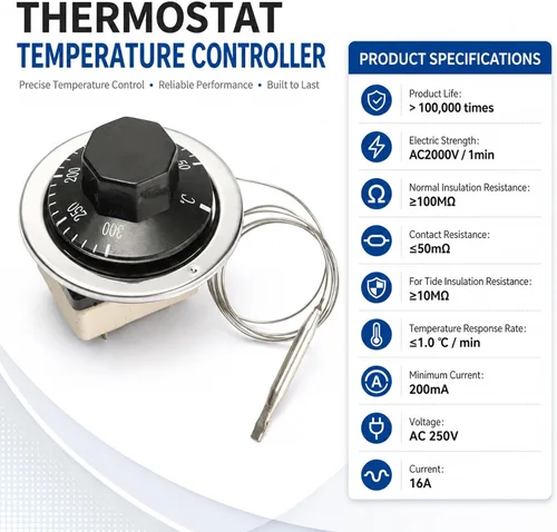 Vista 3 de tooloflife - 2 interruptores de control de temperatura AC 250V 16A 122-572 °F, interruptor de termostato capilar universal, control de temperatura