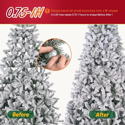 Vista 5 de Árbol de Navidad flocado de nieve preiluminado de 4.5 pies con Flocado-multi