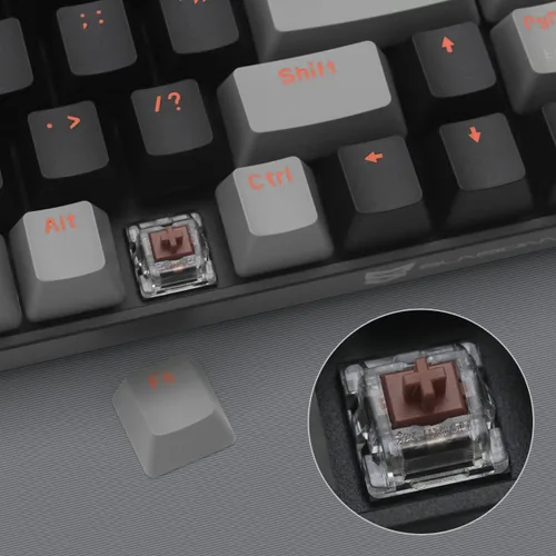 Vista 3 de Qisan Teclado mecánico para juegos de modo dual 2.4GBT Teclado inalámbrico con interruptor marrón Mini diseño (60% teclado) Teclado de computadora