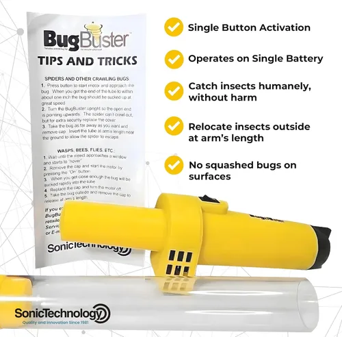 Vista 7 de Bugbuster aspiradora de arañas e insectos con tecnología sónica, funciona con batería y no daña.