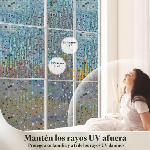 Vista 5 de Película de privacidad para ventana, películas de vidrio manchado para ventana 3D arco iris decorativas, adhesivo estático, tinte de ventana Arco
