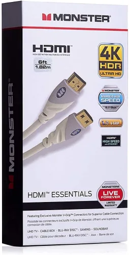 Vista 6 de Monster Cable HDMI 4k Ultra HD con Ethernet – Contactos de oro rosa de 24 k resistente a la corrosión y conexión V-Grip – Cable HDMI para PS3