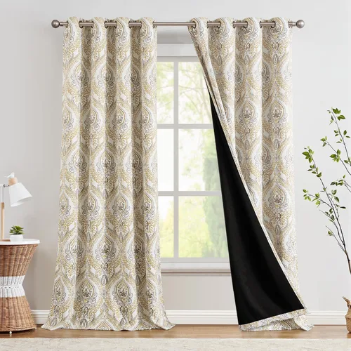 Vista 26 de jinchan Cortinas de lino texturizadas para oscurecer la sala de estar, 54 pulgadas de largo, cortinas de medallón para dormitorio, tratamientos