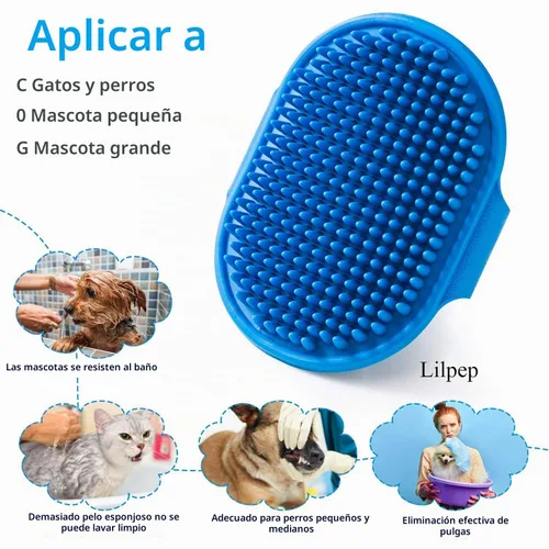 Vista 5 de Cepillo para aseo de perros, cepillo de baño con champú para mascotas Lilpep, masaje relajante, peine de goma con mango de anillo ajustable para Azul