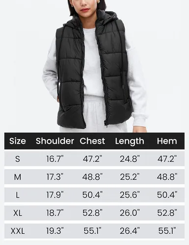 Vista 4 de EsheSy Chaleco acolchado para mujer con capucha extraíble, sin mangas, con cremallera completa, chaqueta acolchada de plumón