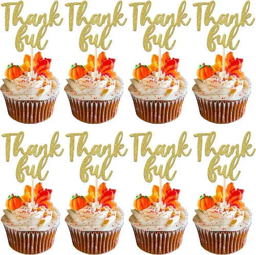 Vista 13 de Rsstarxi Paquete de 24 adornos para cupcakes con purpurina de otoño de hojas de arce de otoño, palillos para cupcakes, decoración de pasteles
