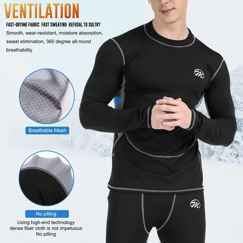 Vista 2 de Conjunto de ropa interior térmica para hombre, capa base de compresión, ropa de invierno con forro polar largo, ropa de correr y esquiar