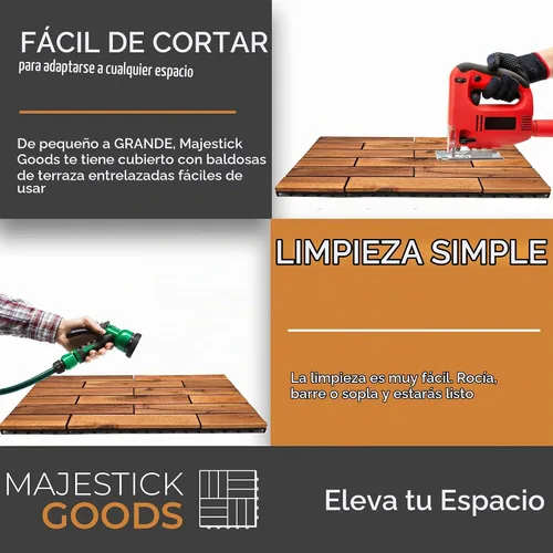 Vista 7 de Majestick Goods Azulejos entrelazados de madera de acacia para terraza. Fácil instalación para suelos de patio y pasarelas con drenaje de base