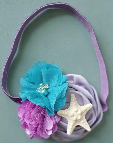 Vista 4 de Diadema de flores de princesa de estrellas de mar diadema de sirena para bebés y niñas tocado de flores