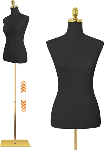 Vista 9 de Maniquí de torso para vestido con forma de 40.55-73.23 pulgadas de altura ajustable, modelo femenino para exhibición, cuerpo de maniquí con soporte