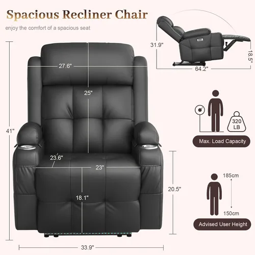 Vista 63 de Sofá de Dos Plazas Reclinable, Sofá Reclinable de Masaje con Gran Capacidad de Peso, Silla de Dos Plazas para RV en Liquidación con Consola, USB