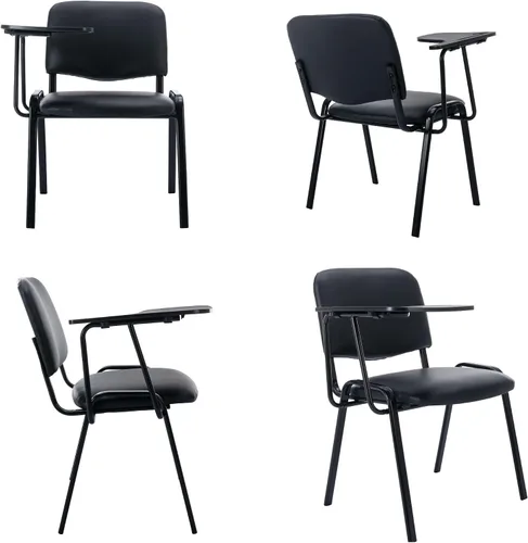 Vista 8 de HNY Juego de 5 sillas negras con brazo para tableta, cómodas de poliuretano, para oficina, sala de espera, apilables, sillas de recepción con mesa