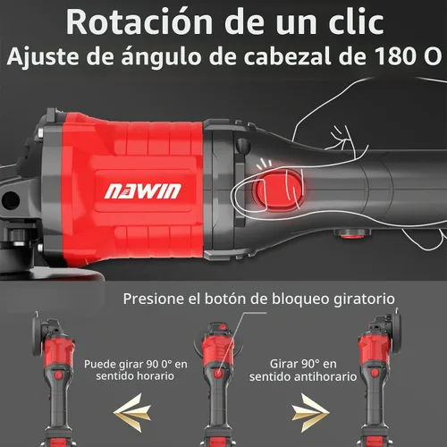 Vista 3 de Amoladora angular inalámbrica NAWIN, amoladora angular de velocidad variable de 4-1/2 pulgadas, amoladora inalámbrica con batería y cargador, motor