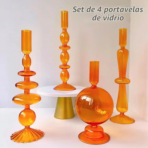Vista 2 de Portavelas de palo, portavelas de vidrio para centro de mesa, estilo moderno, color ámbar, 4