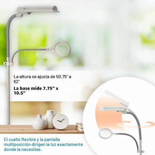 Vista 5 de OttLite EasyView CFL - Lámpara de pie con lupa, 18 W, color gris paloma
