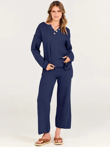Vista 2 de ANRABESS Conjunto de 2 piezas para mujer, conjunto de suéter holgado holgado de punto de gran tamaño, conjunto de ropa de descanso a juego de moda