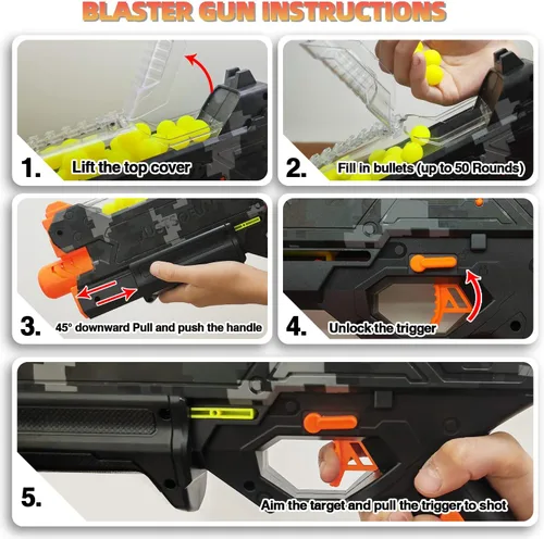 Vista 2 de YTSWELE Pistola Blaster con gafas protectoras con pistón de resorte y 100 rondas para hasta 110 FPS compatible con dardos Nerf Hyper Rounds, fácil