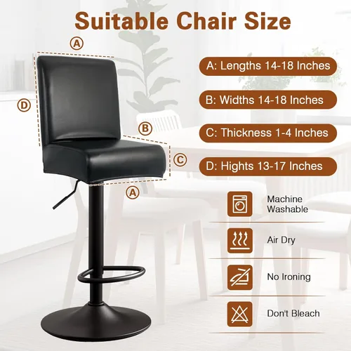 Vista 4 de Fundas de Cuero PU para Taburete de Bar con Respaldos, Paquete de 2 Fundas Elásticas Impermeables para Sillas de Taburete de Bar, Fundas Lavables