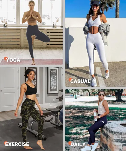 Vista 5 de GAYHAY Leggings de cintura alta para mujer, suaves, opacos, ajustados, con control de abdomen, pantalones estampados para correr, ciclismo, yoga