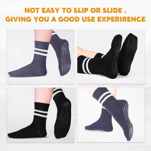 Vista 3 de Jspupifip 4 pares de calcetines largos de pilates con agarre, antideslizantes, para yoga, pilates, barre, entrenamiento, hospital, 4 pares