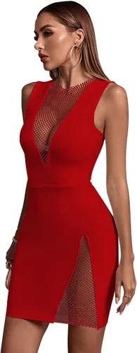 Vista 3 de UONBOX Vestido corto de fiesta con cuello en V para mujer, sin mangas, con abertura