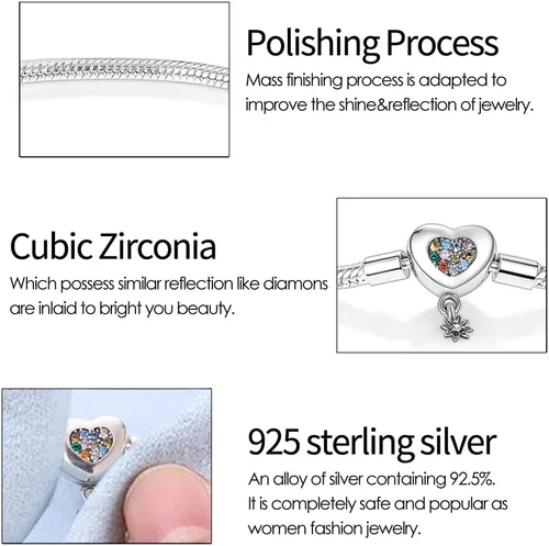 Vista 4 de KUNSIR Pulsera de plata de ley 925 con cierre de palma, cadena de serpiente, pulseras básicas para cualquier dije PDL, para adolescentes y mujeres