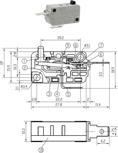 Vista 5 de BOJACK Interruptor de puerta de horno microondas KW3A 16A 125/250 V Interloc de puerta (paquete de 2 interruptores normalmente cerrados)