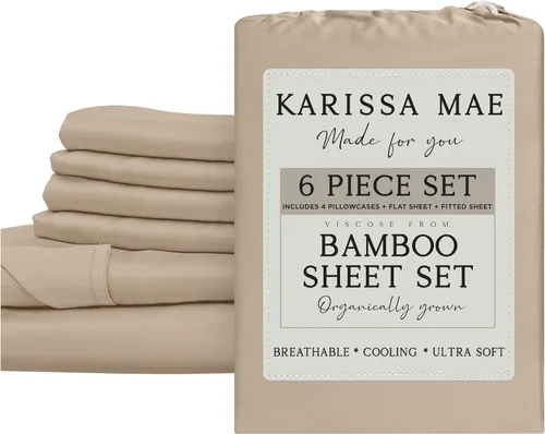 Vista 70 de KARISSA MAE Juego de sábanas de viscosa de bambú de lujo, 100% certificado FSC, refrescante, lujosamente suave, bolsillos profundos de 18 pulgadas