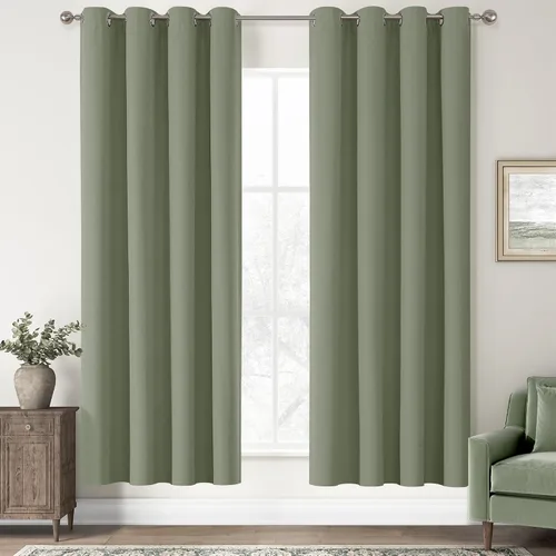 Vista 115 de ChrisDowa Cortinas 100% Opacas de Abedul Sólido de 45 Pulgadas de Largo, 2 Paneles para Dormitorio y Sala de Estar, Estilo Granja Oscurecedoras