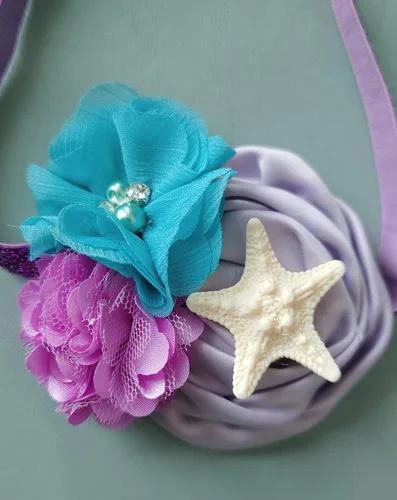 Vista 5 de Diadema de flores de princesa de estrellas de mar diadema de sirena para bebés y niñas tocado de flores