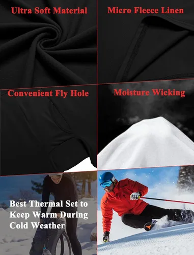 Vista 5 de Ekouaer Conjunto de ropa interior térmica para hombre, elástico, largo, de microforro polar, capa base cálida, 2 piezas, traje básico superior e