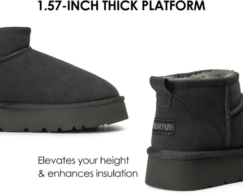 Vista 4 de DREAM PAIRS Botas de nieve para mujer, botas de invierno con plataforma y forro de piel sintética