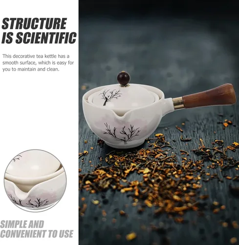 Vista 6 de UPKOCH Juego de té japonés, tetera con infusor Tetera de hojas florecientes y sueltas con mango de madera, cocina asiática, estilo tetera, 1 juego