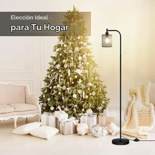 Vista 10 de Lámpara de pie industrial BoostArea, lámpara de pie con pantalla de malla de hierro colgante, bombilla LED de 6 W, lámpara de pie de granja metálica